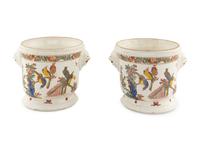 A Pair of French Chinoiserie Decorated Soft-Paste Porcelain Wine Coolers ( Seaux à Bouteille )