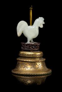 A Chinese Carved White Jade Rooster 18TH/19TH CENTURY Height overall 11 1/8 inches. — 18TH/19TH CENTURY