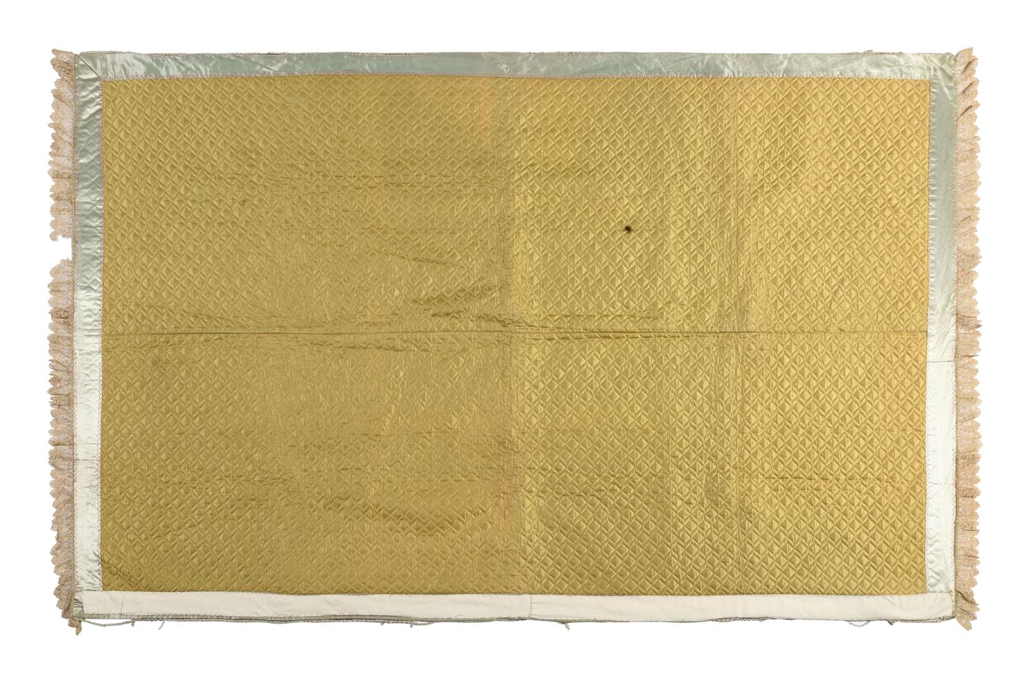 An Embroidered Silk and Lace Bedspread