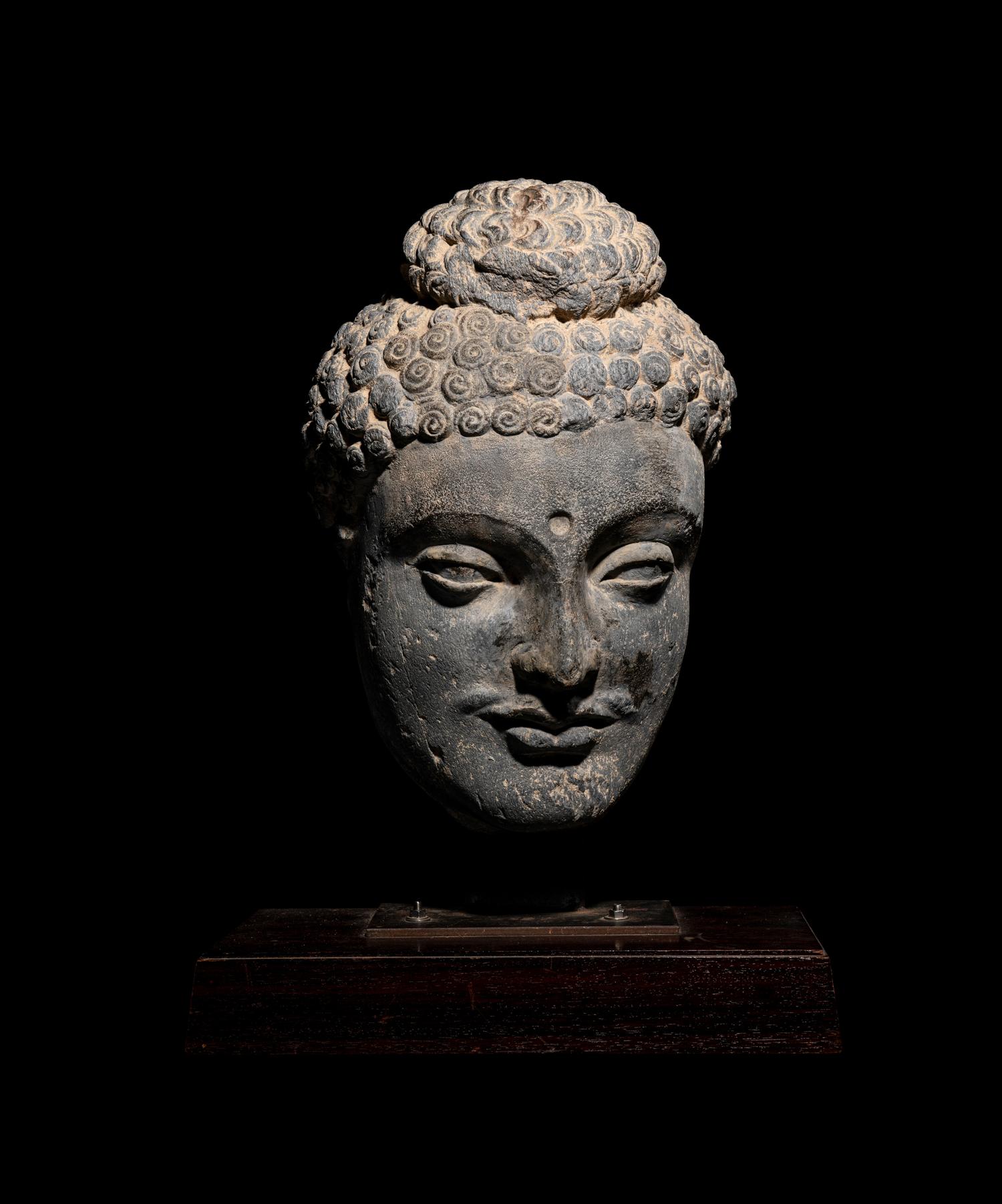 A Gandharan Grey Schist Buddha Head