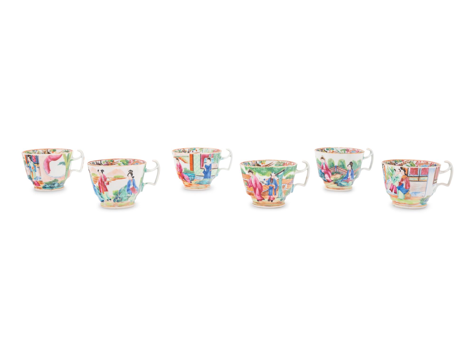 Six Chinese Export Canton Famille Rose Porcelain Cups