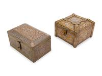Two Silver Inlaid Brass Table Caskets