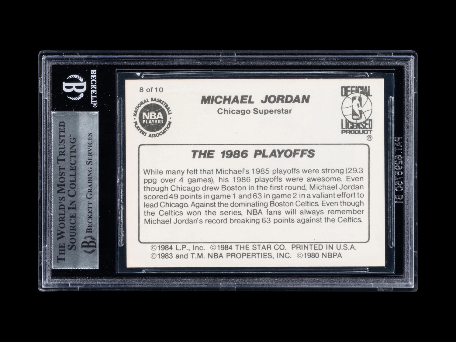 A 1986 Star Michael Jordan Set Break Basketball Card No. 8 The 1986 Playoffs (BGS 9 MINT, 9.5 Subgrade)