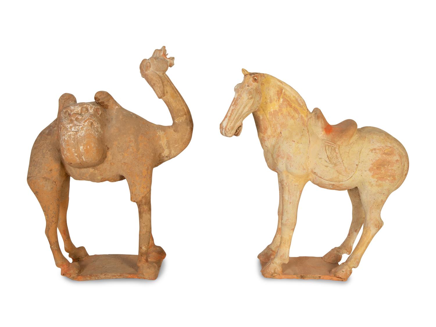 Two Chinese Tang Dynasty Style Pottery Figures
