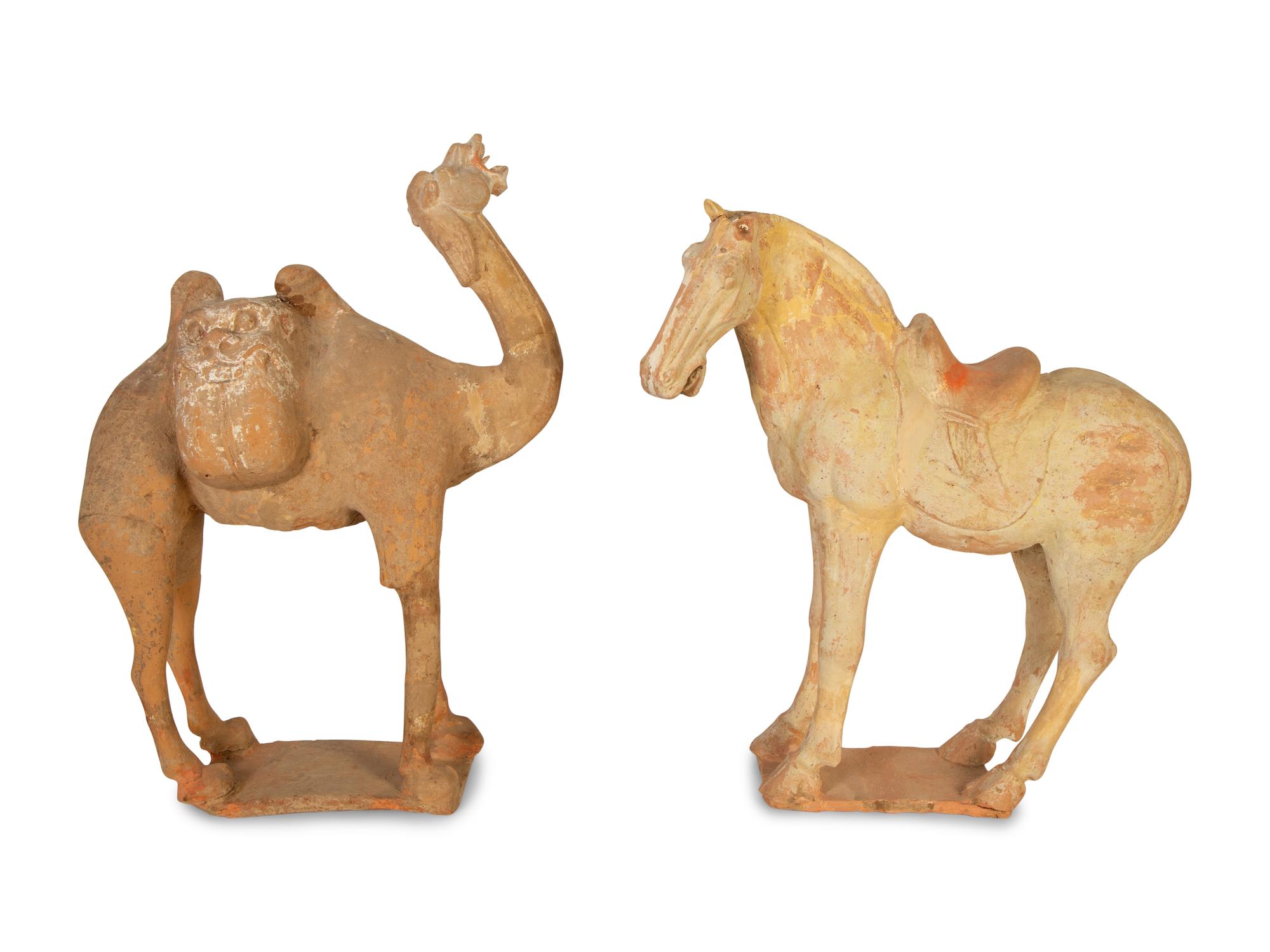 Two Chinese Tang Dynasty Style Pottery Figures