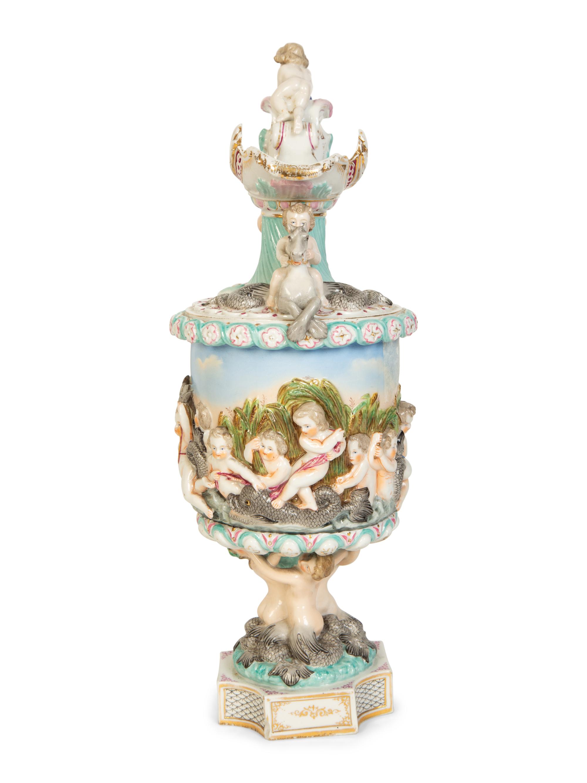 A Group of Six Continental Painted Porcelain Table Articles