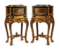 A Pair of Louis XIV Style Boulle Marquetry Caskets and Giltwood Stands
