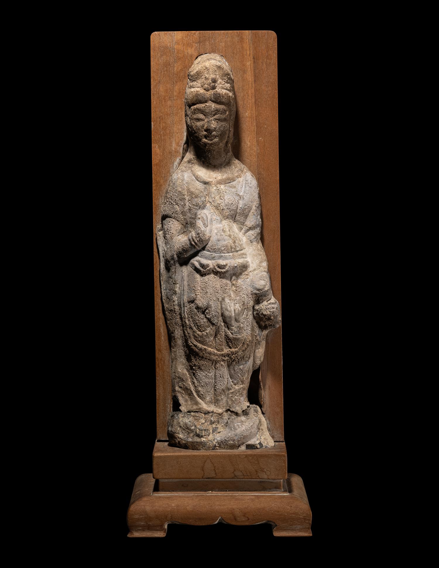 A Chinese Carved Stone Figure of Guanyin