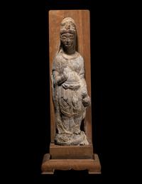 A Chinese Carved Stone Figure of Guanyin