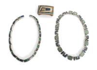 A Group of Mexican Silver, Turquoise and Lapis Jewelry, Los Castillo Length of one necklace 15 inches.