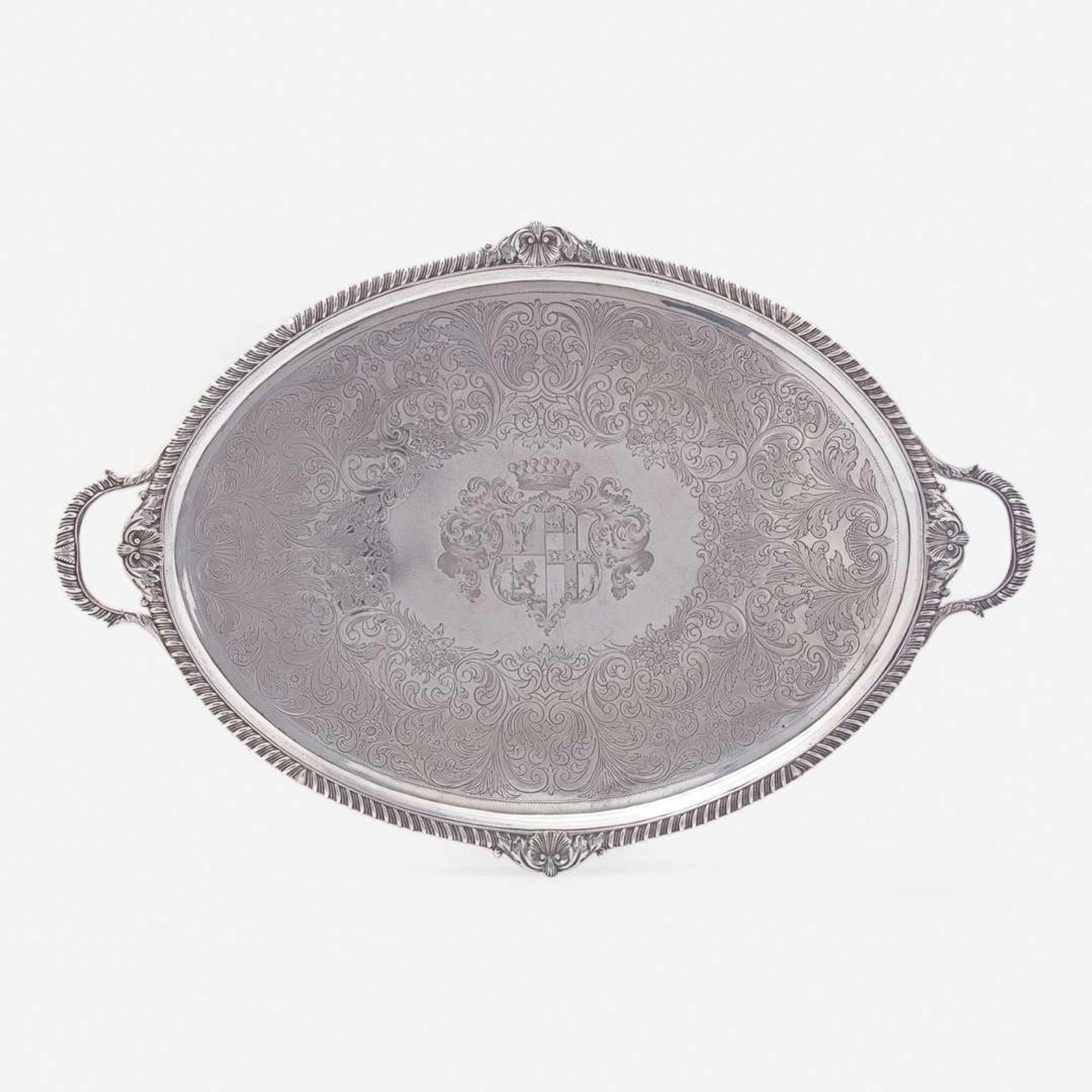 A George III Sterling Silver Two-Handle Armorial Tray John Cotton and Thomas Head, London, 1792