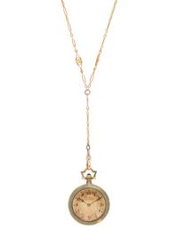 LONGINES, WITTNAUER & CO., 18K YELLOW GOLD, ENAMEL AND DIAMOND POCKET WATCH WITH CHAIN