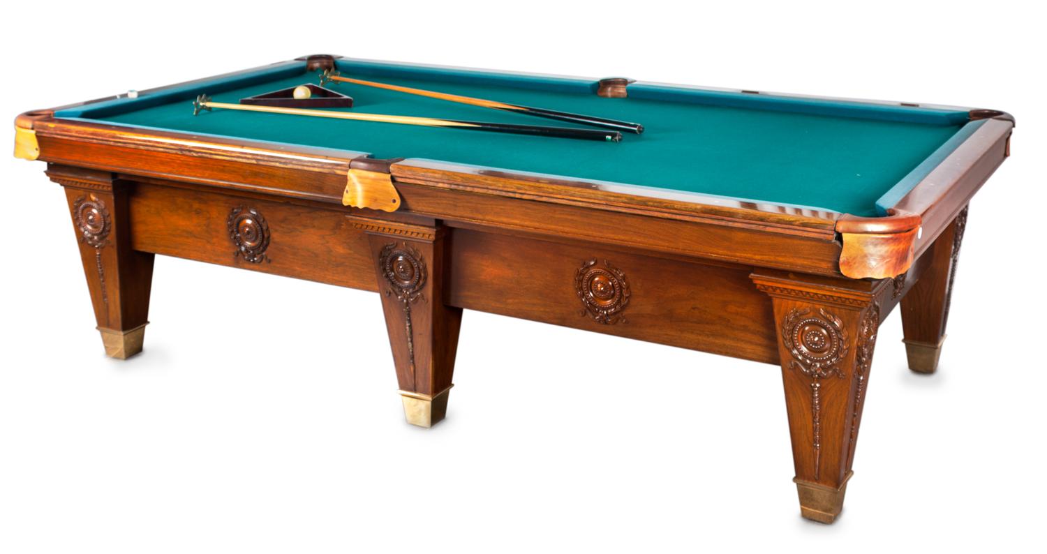 A Brunswick Mahogany Pool Table Height 32 x width 112 x depth 60 inches. — BRUNSWICK BALKE CALLANDER