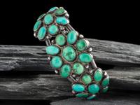 Navajo Silver and Turquoise Cluster Cuff Bracelet