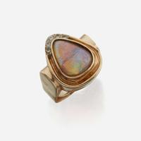 An opal, diamond, and gold ring