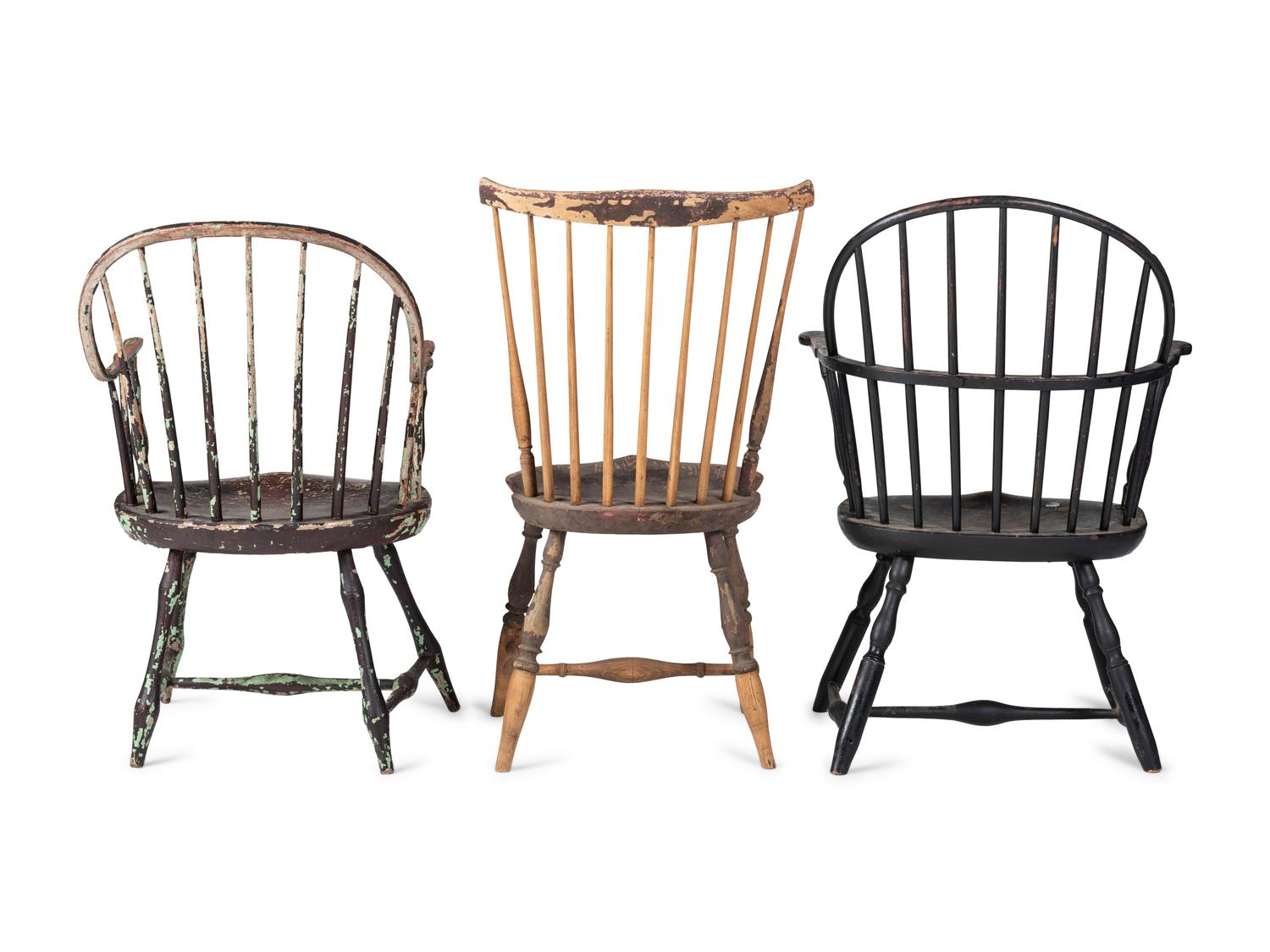 Three Paint Decorated Windsor Chairs