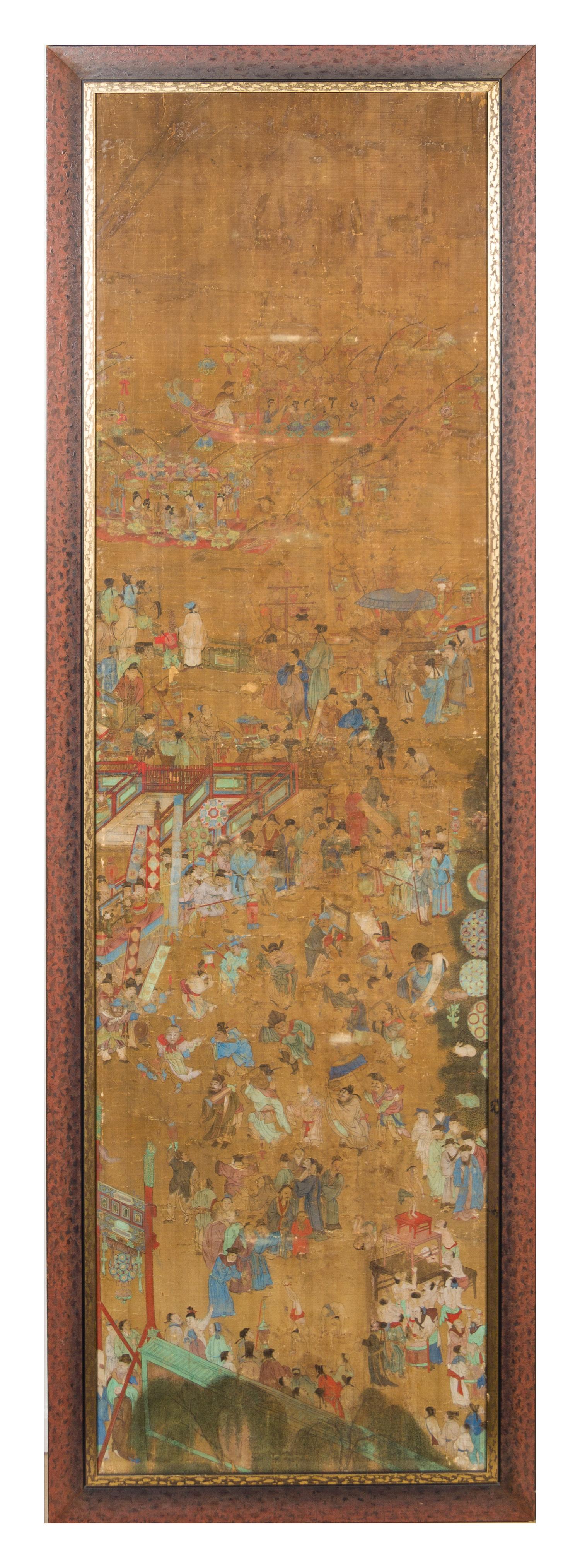 A Set of Six Chinese Ink and Color on Silk Panels MING DYNASTY 81 1/4 x 22 3/4 inches. — MING DYNASTY