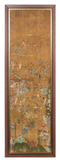 A Set of Six Chinese Ink and Color on Silk Panels MING DYNASTY 81 1/4 x 22 3/4 inches. — MING DYNASTY