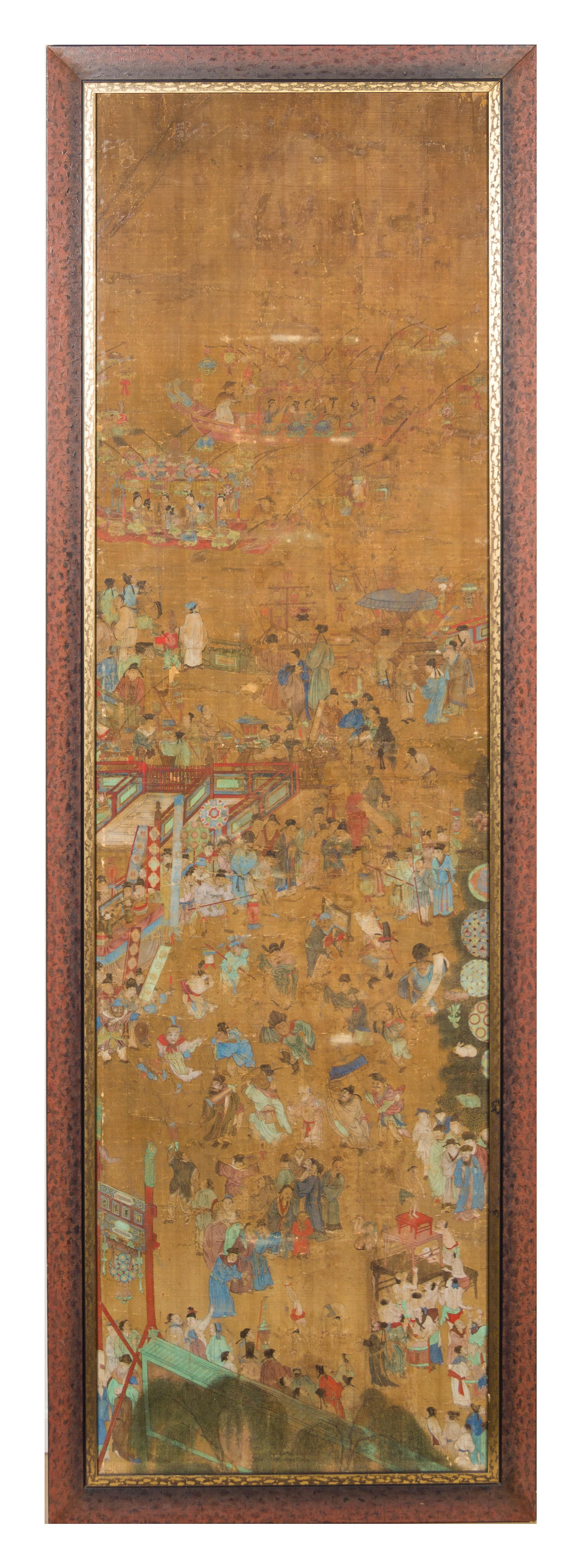 A Set of Six Chinese Ink and Color on Silk Panels MING DYNASTY 81 1/4 x 22 3/4 inches. — MING DYNASTY
