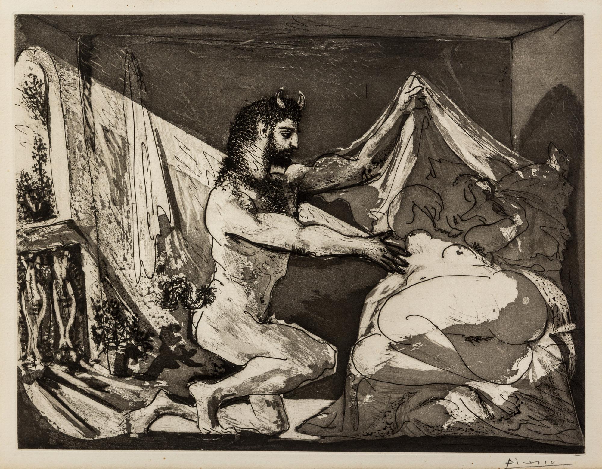 Pablo Picasso, (Spanish, 1881-1973), Faune dévoilant une femme (from La Suite Vollard), 1936