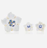 Seaman Schepps Rock Crystal Flower Brooch and Ear Clips