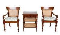 A Pair of Plantation Style Teak Open Armchairs and a Two-Tier Side Table — 20TH CENTURY