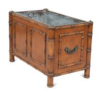 An English Bamboo-Carved Walnut Cellarette or Jardiniere with Liner — EARLY 20TH CENTURY