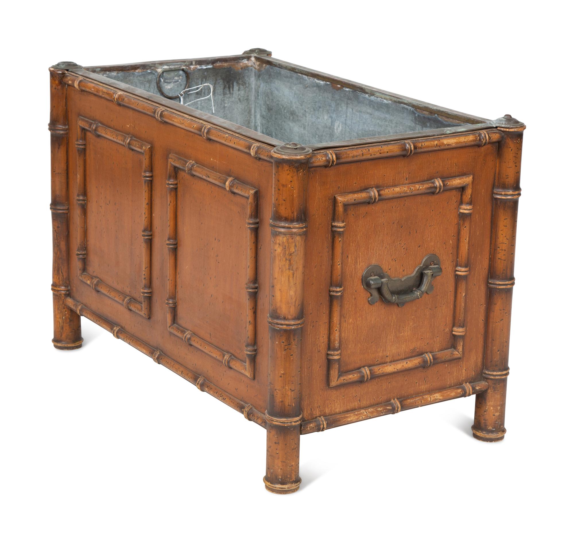 An English Bamboo-Carved Walnut Cellarette or Jardiniere with Liner — EARLY 20TH CENTURY