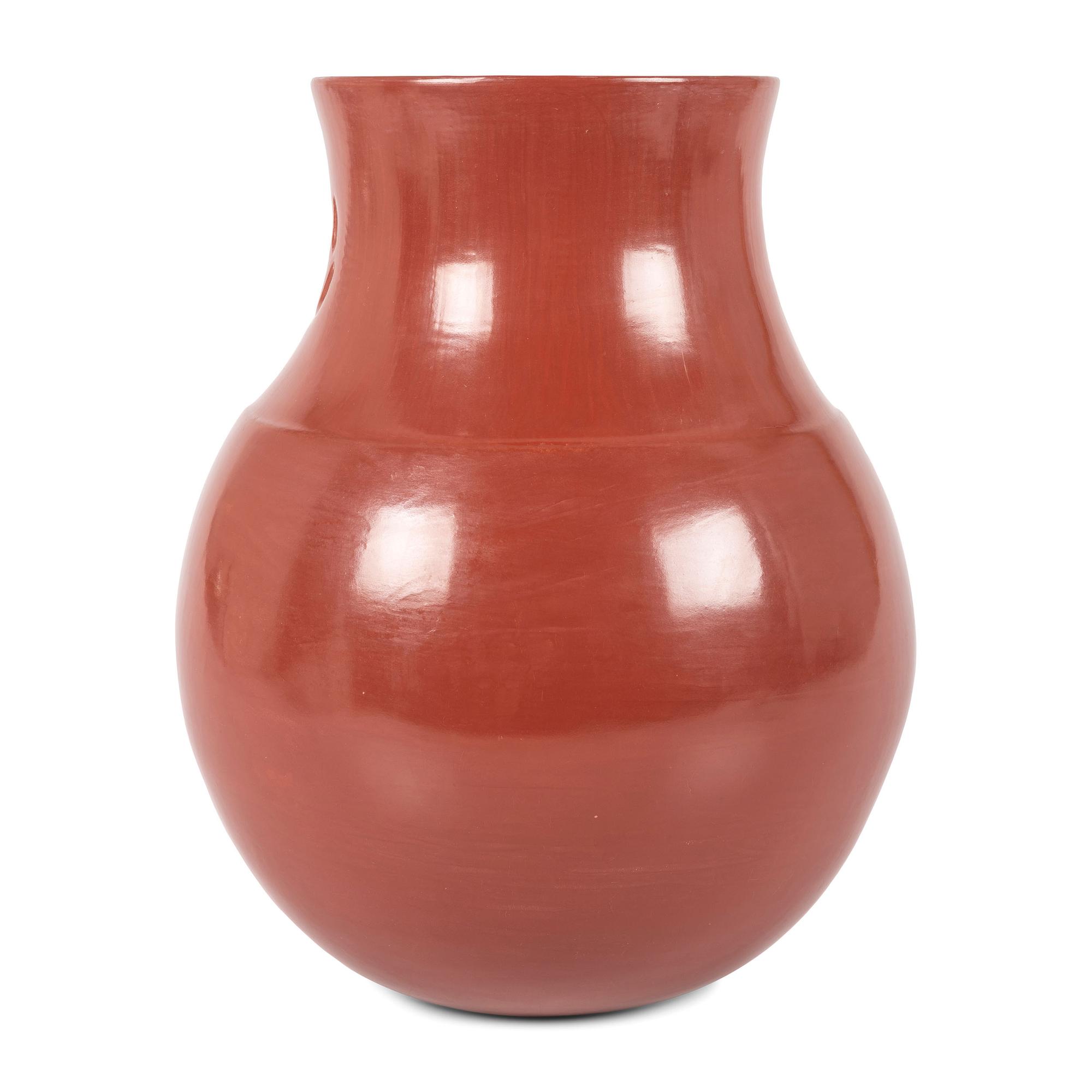 Polished Redware Pottery Jar, with Two Incised Bear Paws