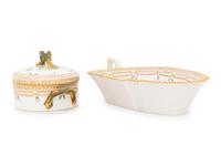 A Royal Copenhagen Flora Danica Porcelain Pickle Dish and Covered Condiment Dish