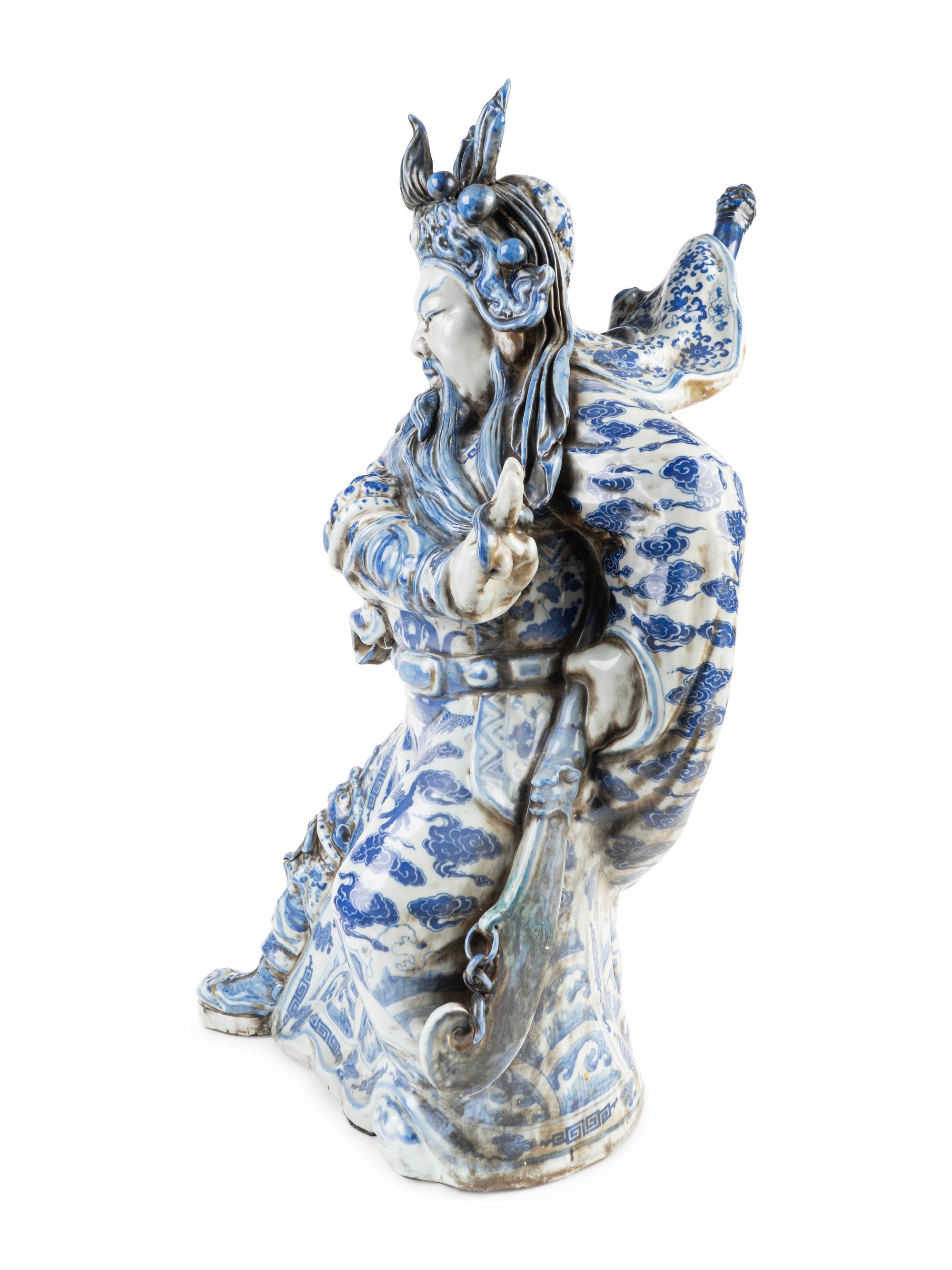 A Chinese Blue and White Porcelain Guan Gong Yu Figure — 19TH/20TH CENTURY