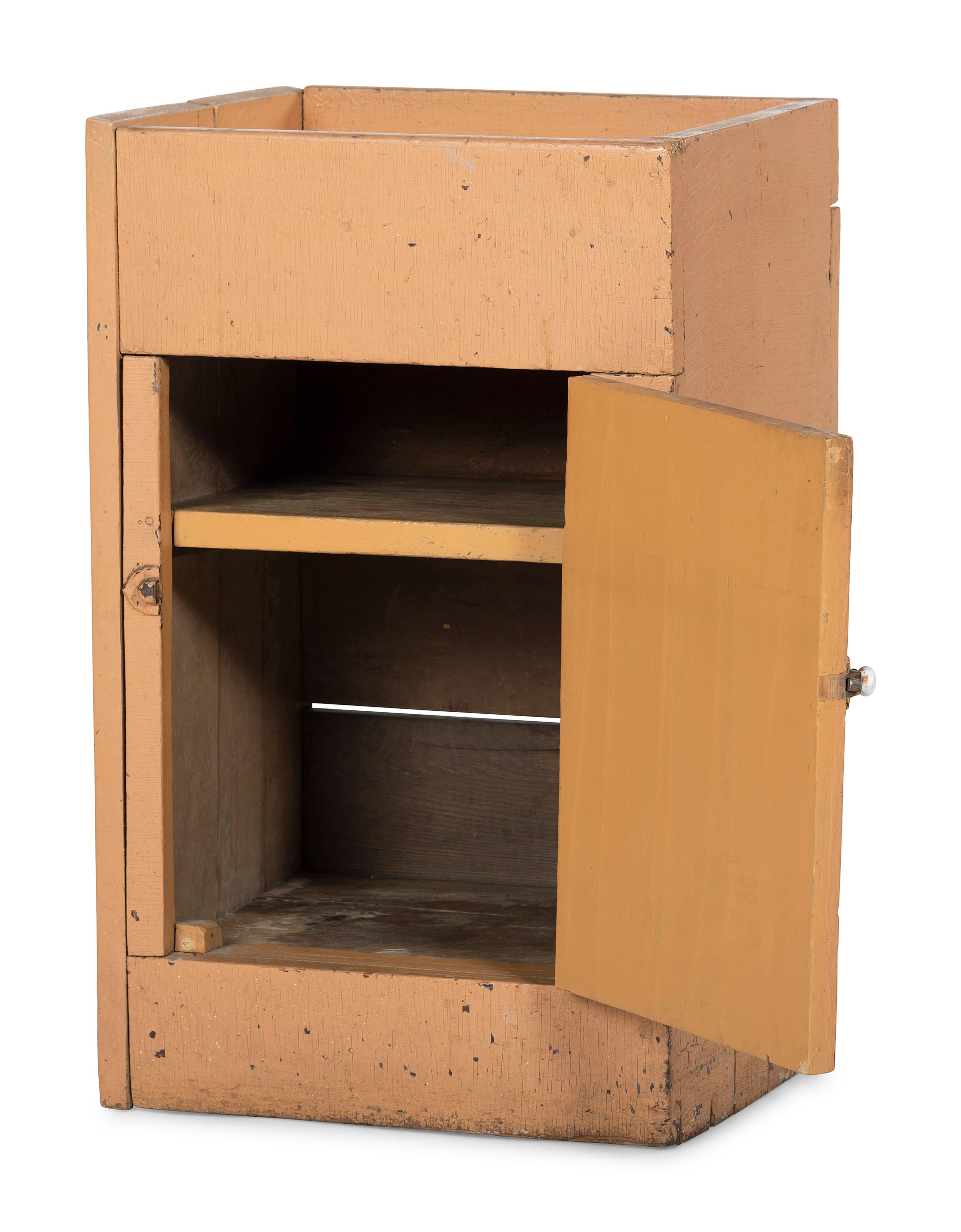 A Country Peach Painted Pine Diminutive Dry Sink