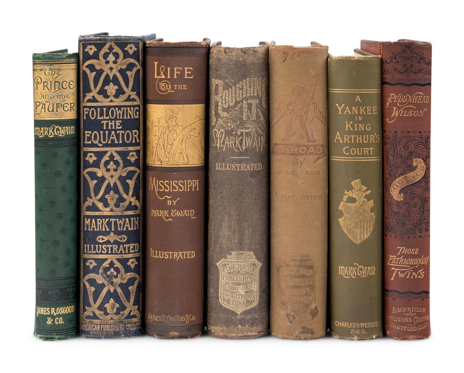 CLEMENS, Samuel Langhorne ("Mark Twain") (1835-1910). A group of 7 FIRST EDITIONS of the author's major works, comprising: