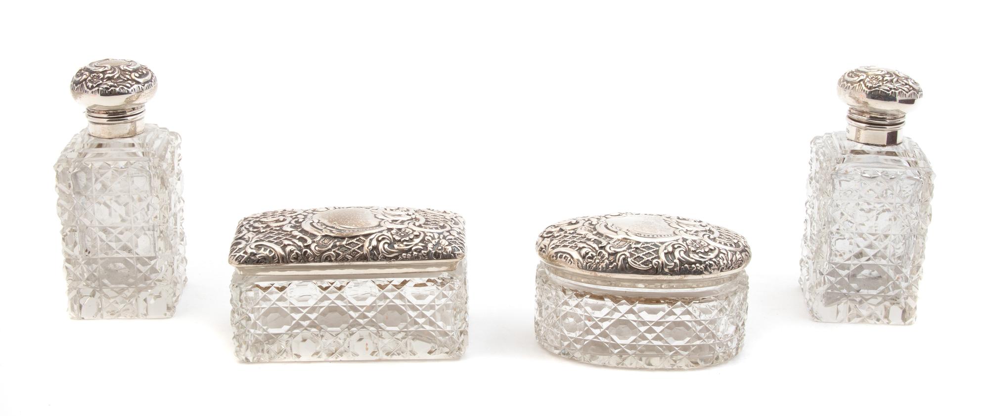 An English Silver and Cut Glass Dresser Set — Birmingham, 1902