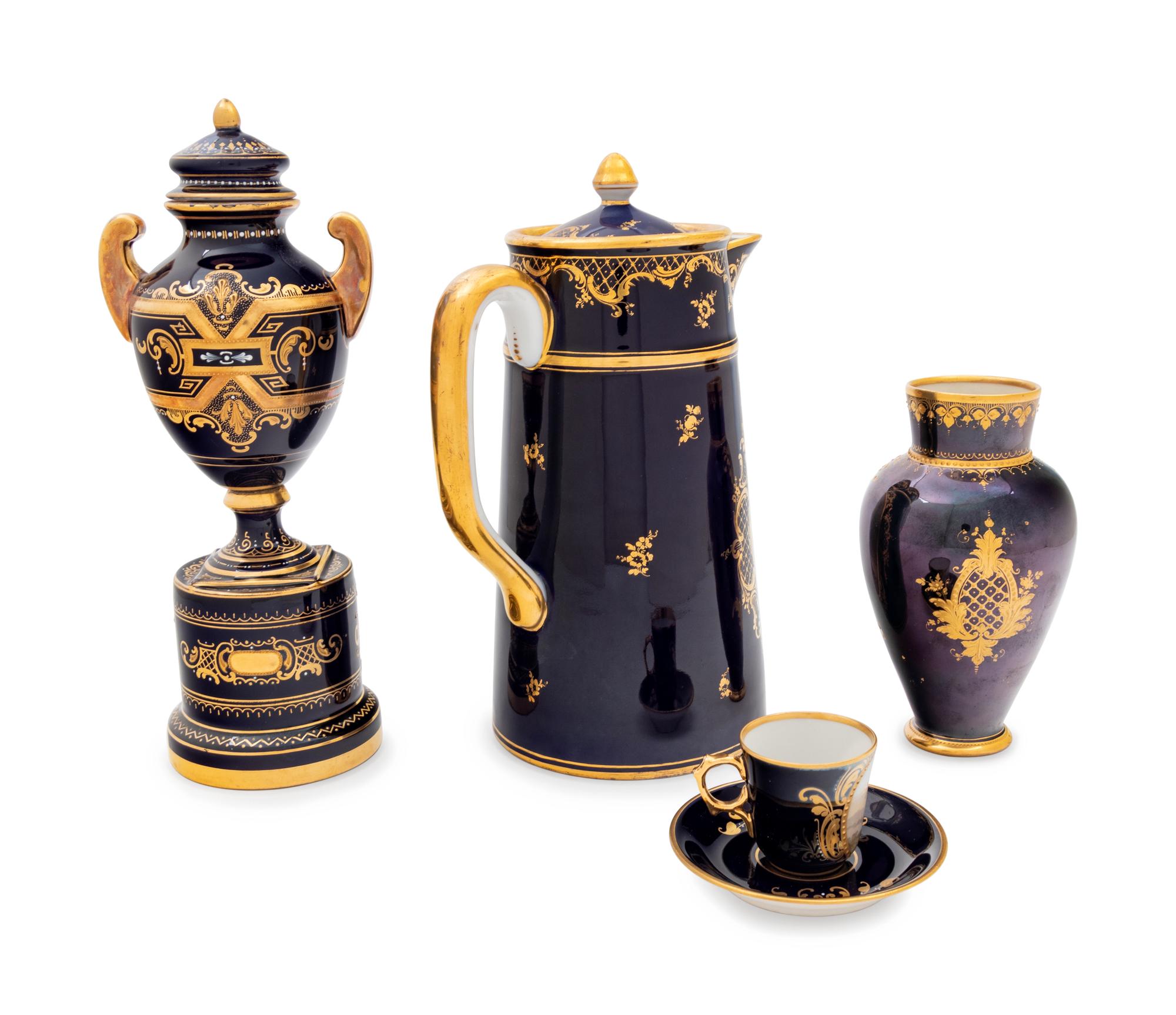 A Group of Vienna Painted and Parcel Gilt Porcelain Articles and a Similar Richard Klemm Coffee Pot