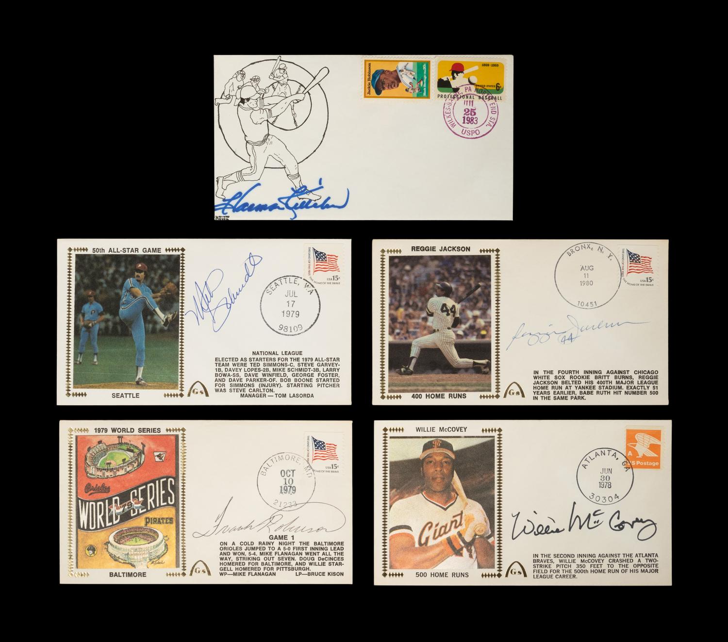 A Group of Five 500 Home Run Club Member Signed Autograph Cachets,