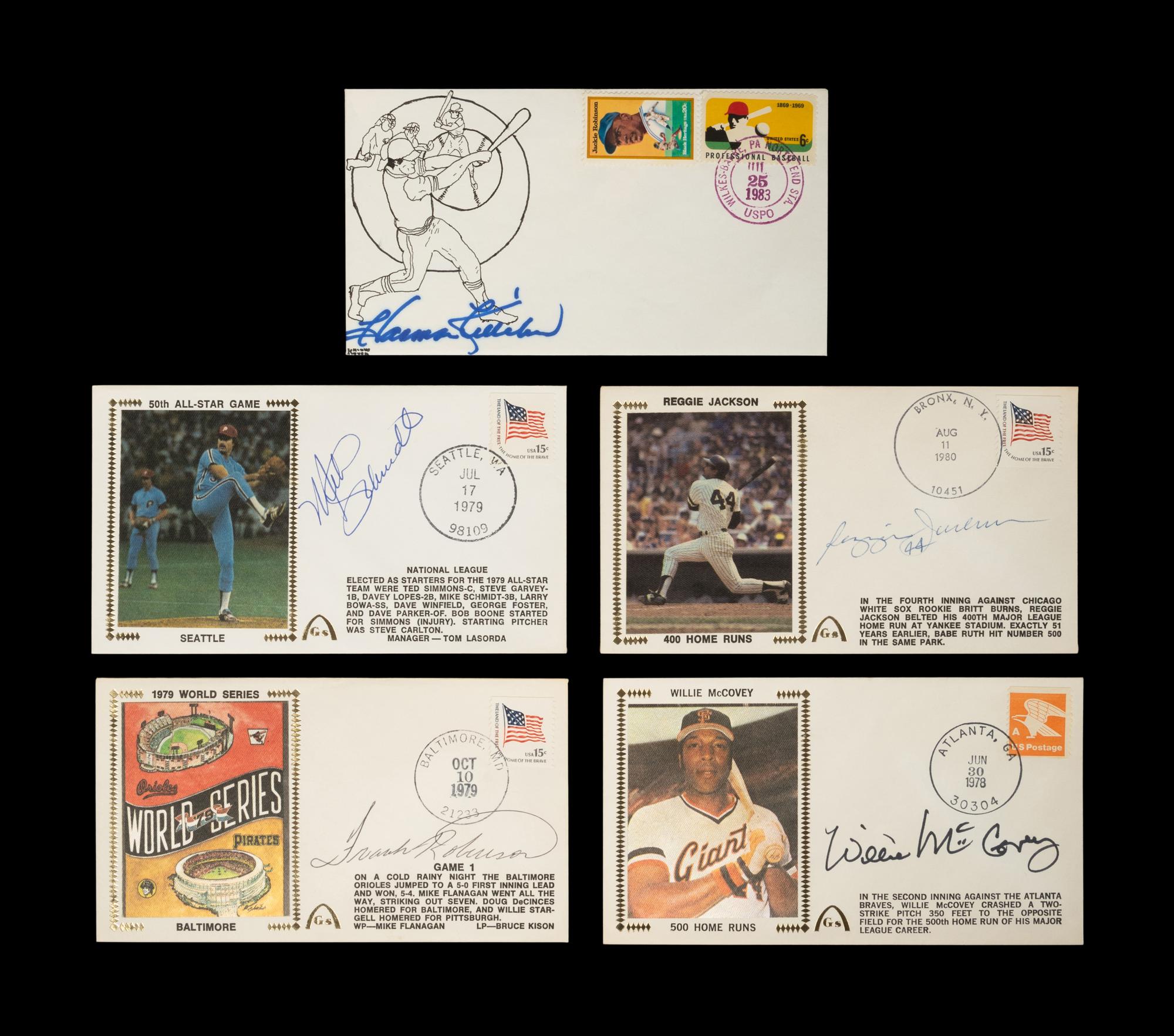 A Group of Five 500 Home Run Club Member Signed Autograph Cachets,