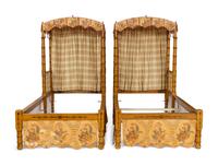 A Pair of George III Style Painted and Chintz-Upholstered Twin Beds