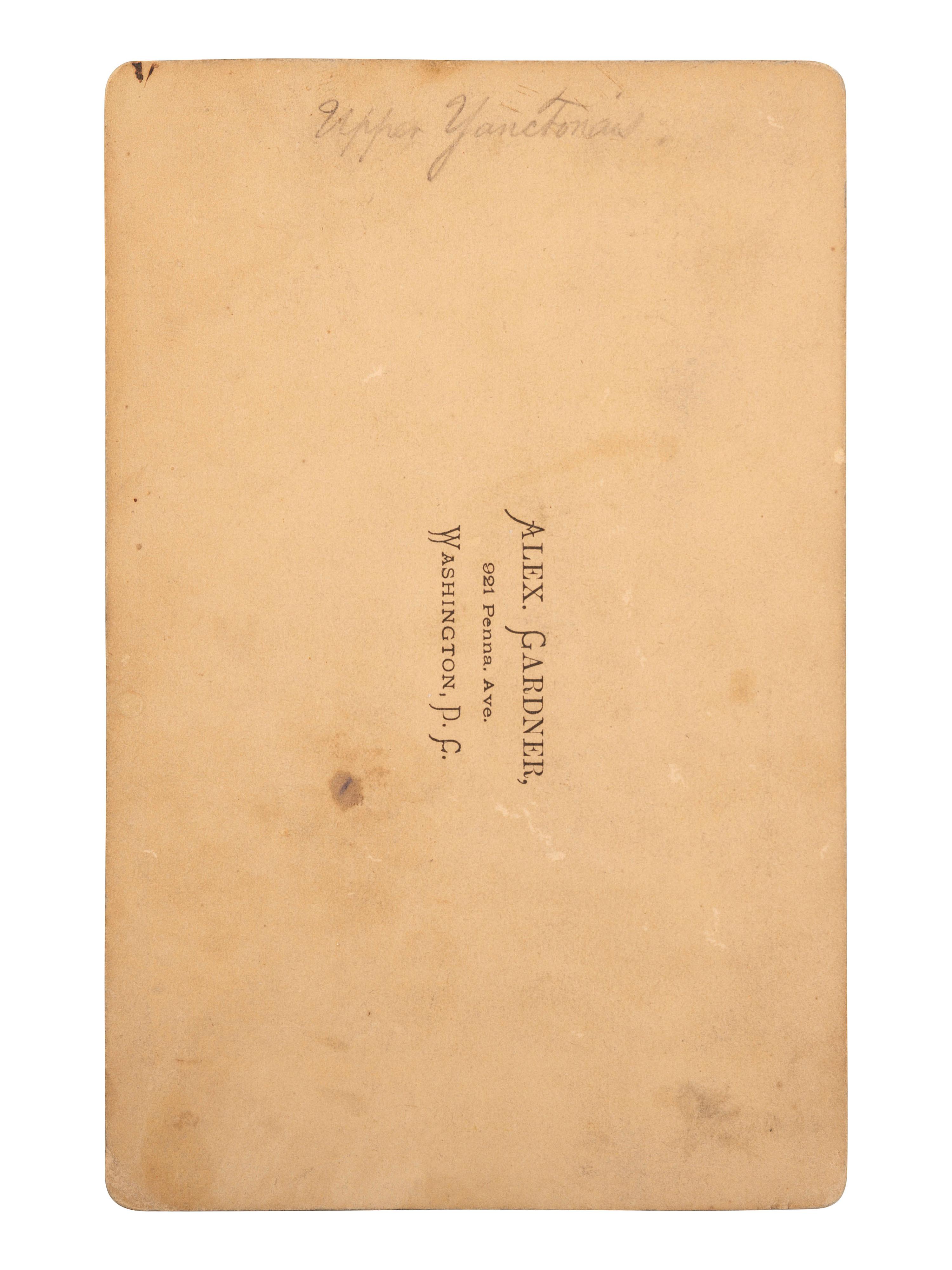 [NATIVE AMERICANS]. GARDNER, Alexander (1821-1882), photographer. Cabinet card of Big Razor, Upper Yanktonai. Washington, DC, ca 1872.