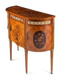 A Louis XVI Style Marquetry, Gilt Metal and Porcelain Mounted Side Cabinet