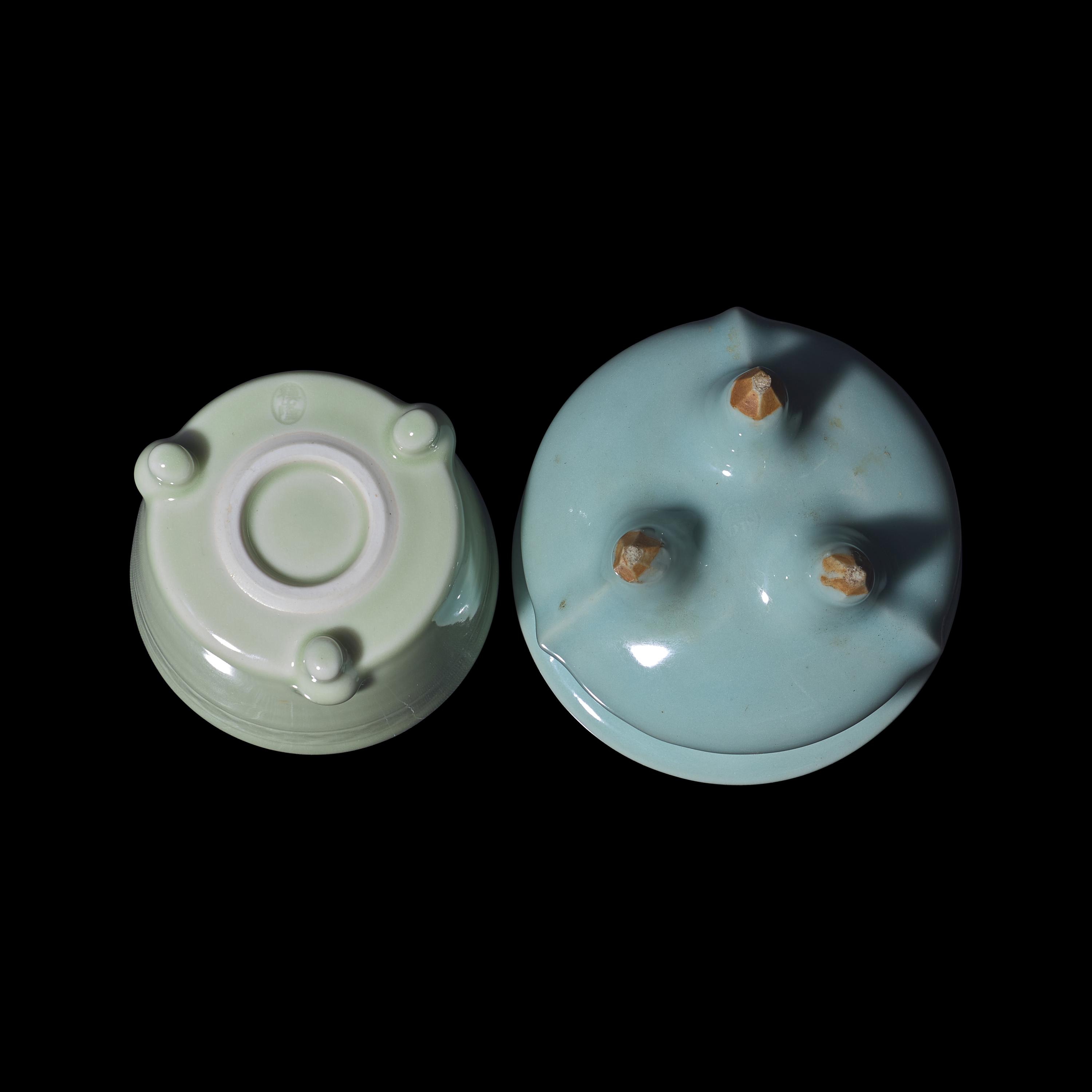 Two Japanese Celadon Glazed Porcelain Incense Burners