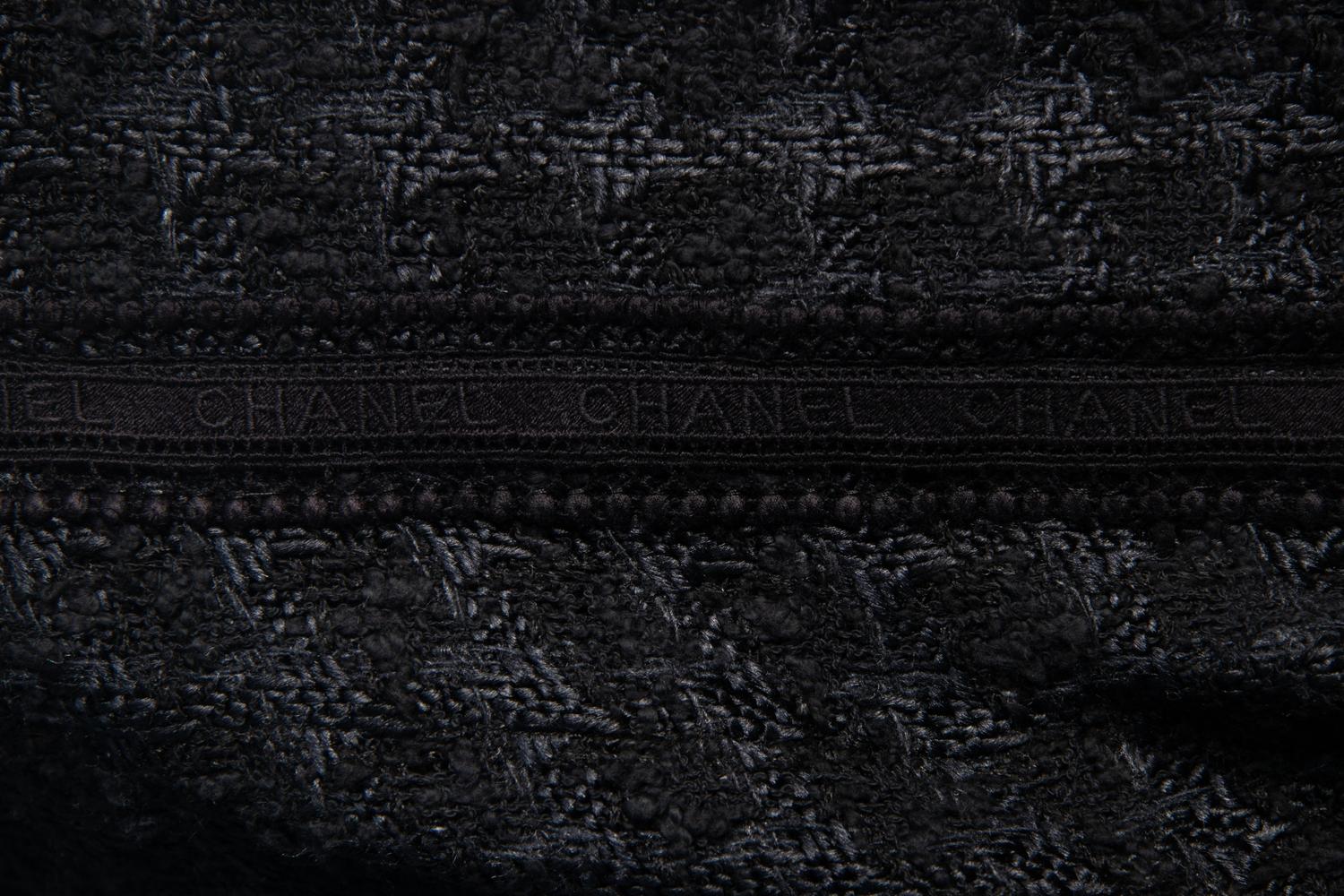 Chanel Black Tweed Jacket Trimmed in Logo Lace