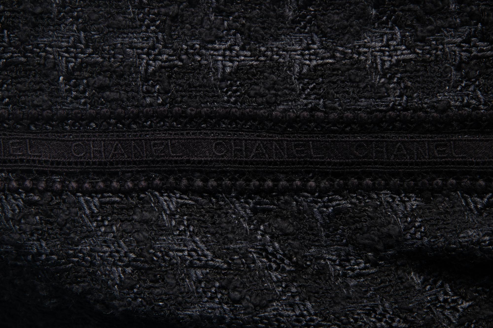 Chanel Black Tweed Jacket Trimmed in Logo Lace