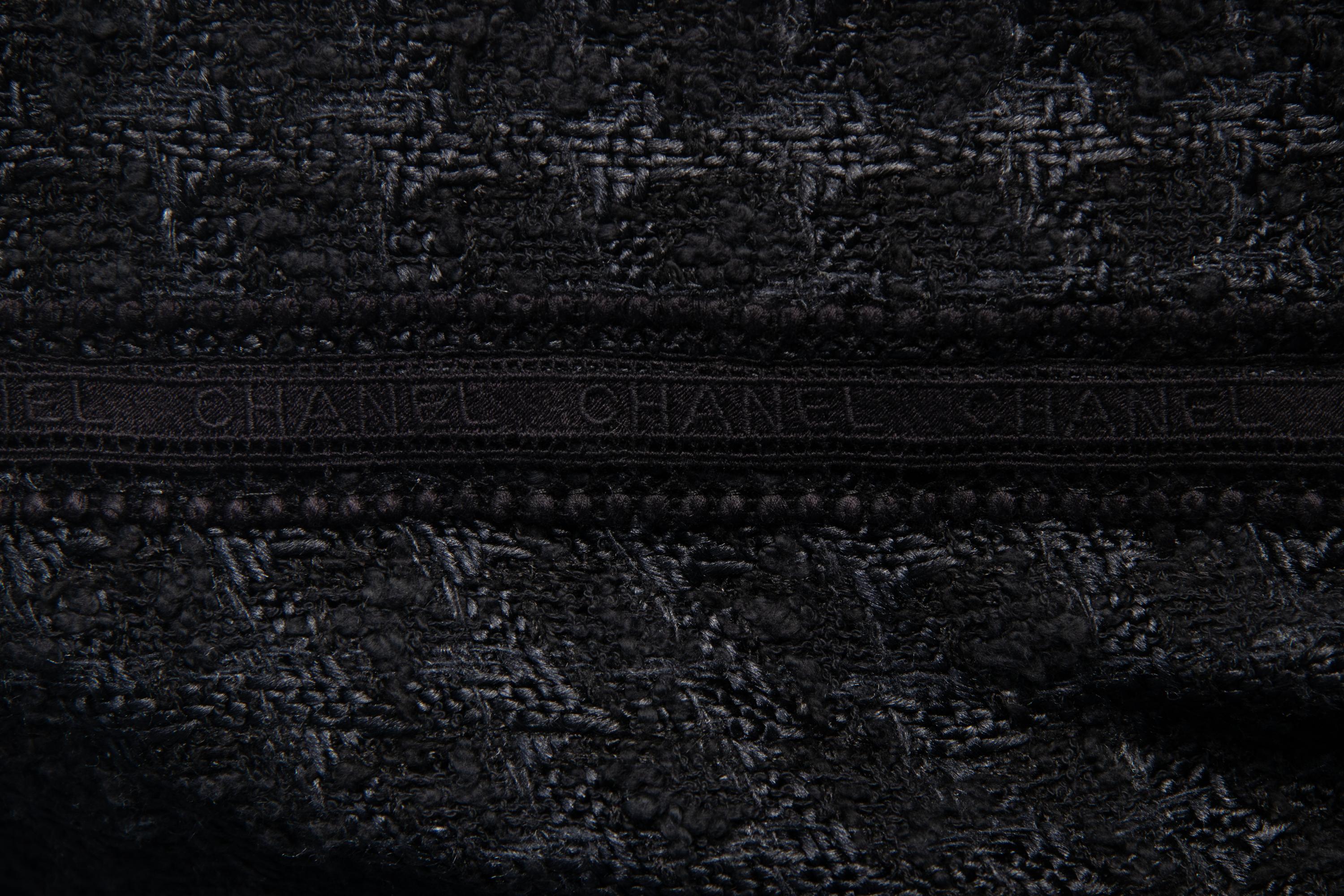 Chanel Black Tweed Jacket Trimmed in Logo Lace