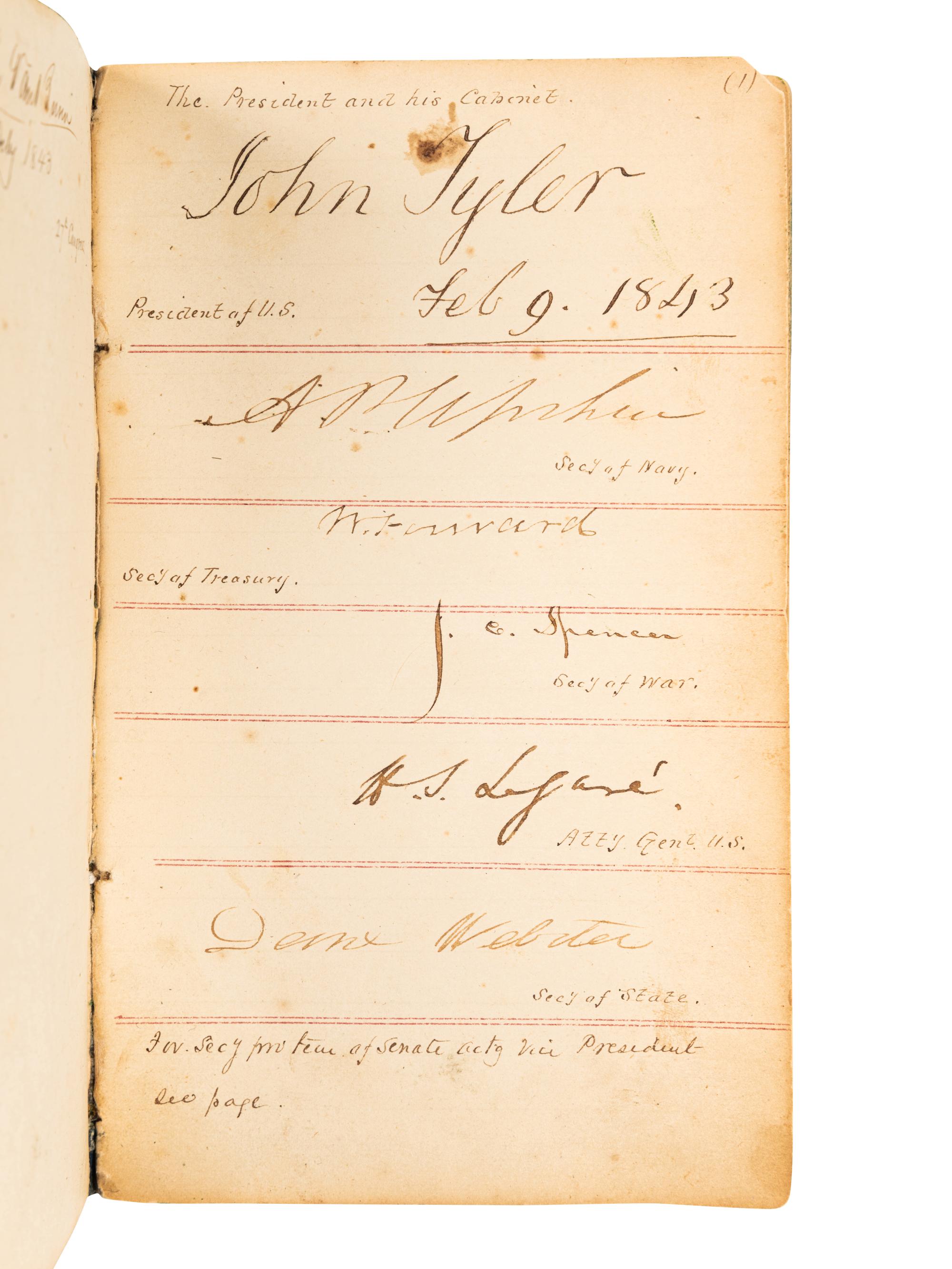 [TYLER, John (1790-1862) -- AUTOGRAPH ALBUM]. An autograph album, 1843, assembling more than 280 Senators and Congressmen, including three present, past or future Presidents.
