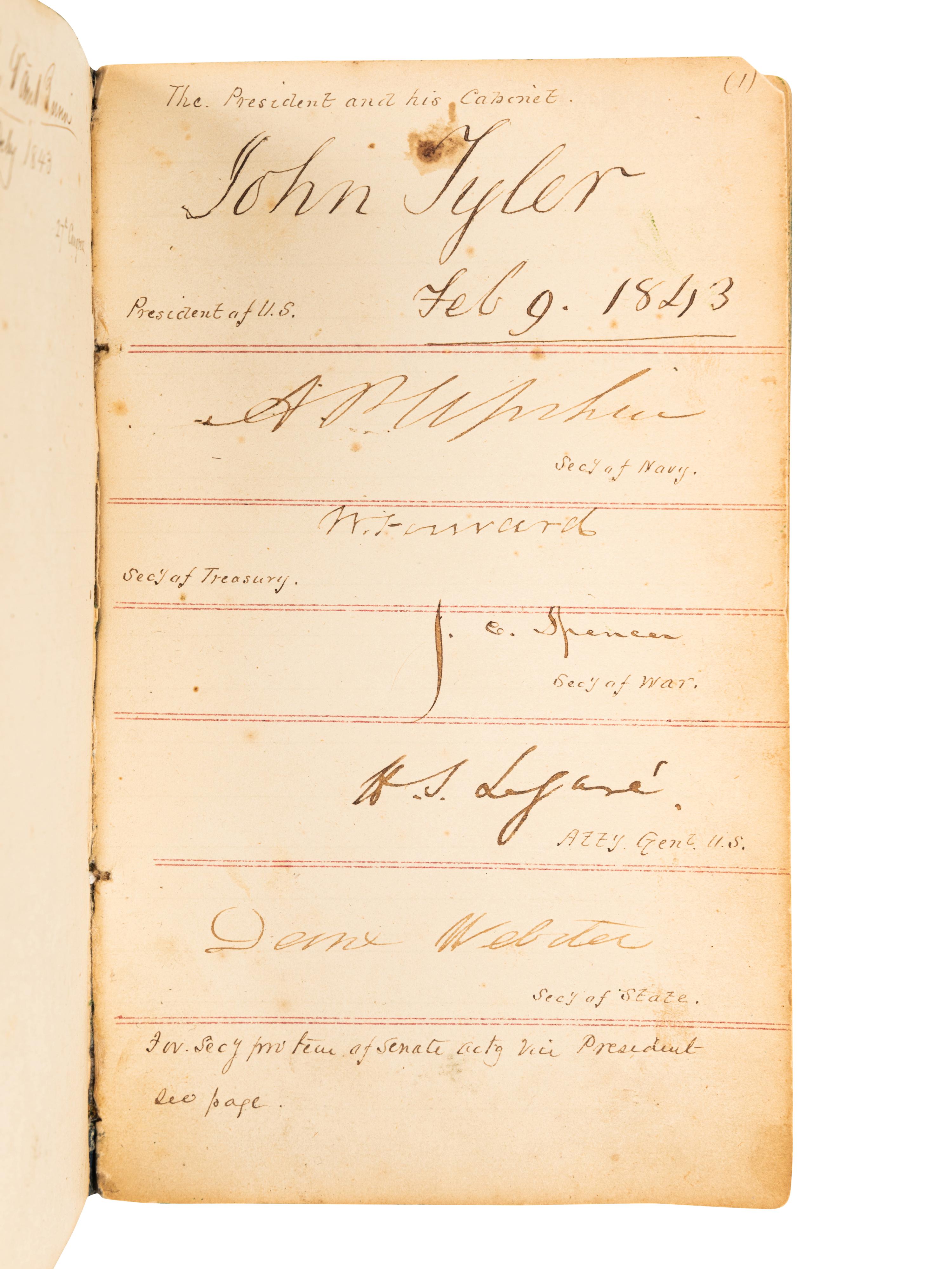 [TYLER, John (1790-1862) -- AUTOGRAPH ALBUM]. An autograph album, 1843, assembling more than 280 Senators and Congressmen, including three present, past or future Presidents.