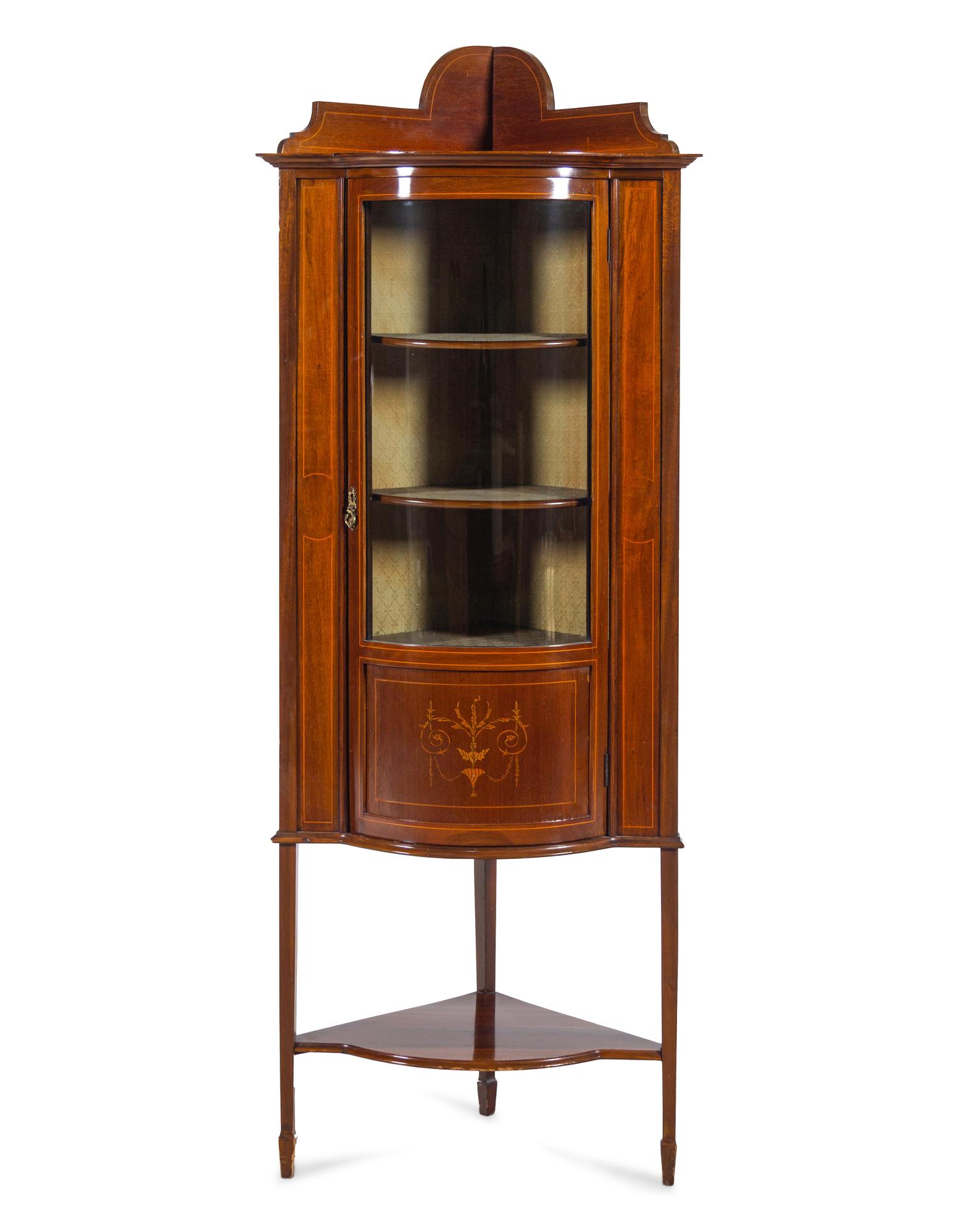An Edwardian Mahogany and Marquetry Corner Vitrine