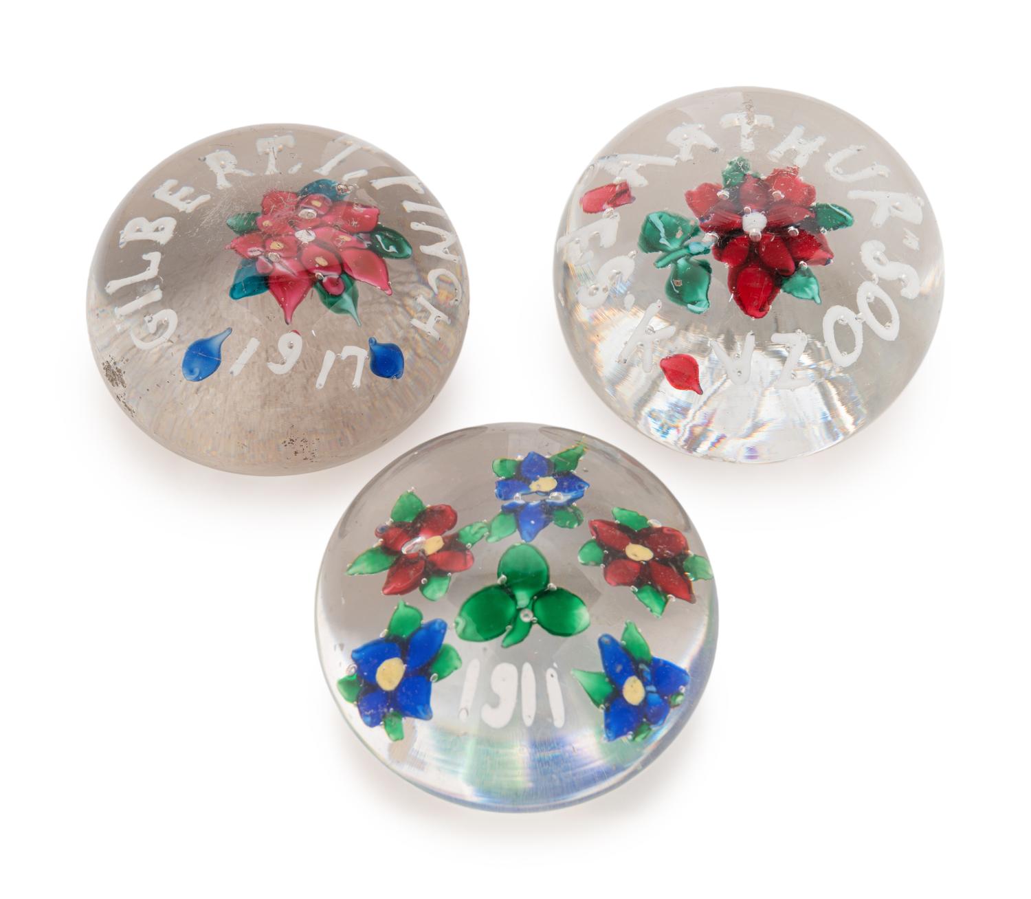 Three Union Glass Co. Commemorative Glass Paperweights