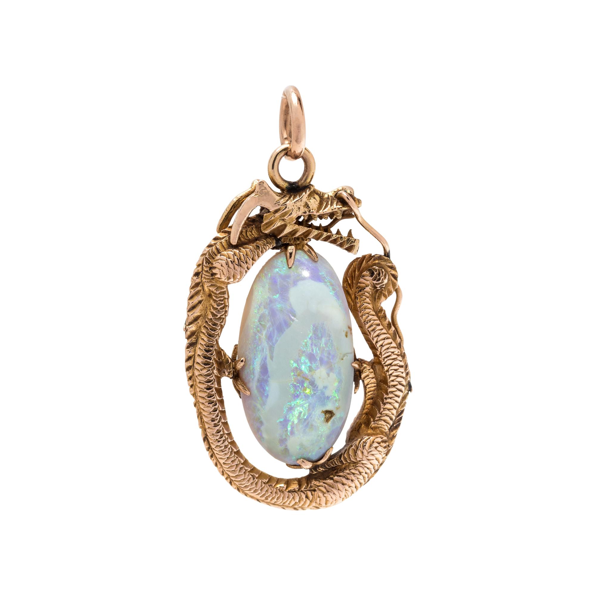 YELLOW GOLD AND OPAL DRAGON PENDANT