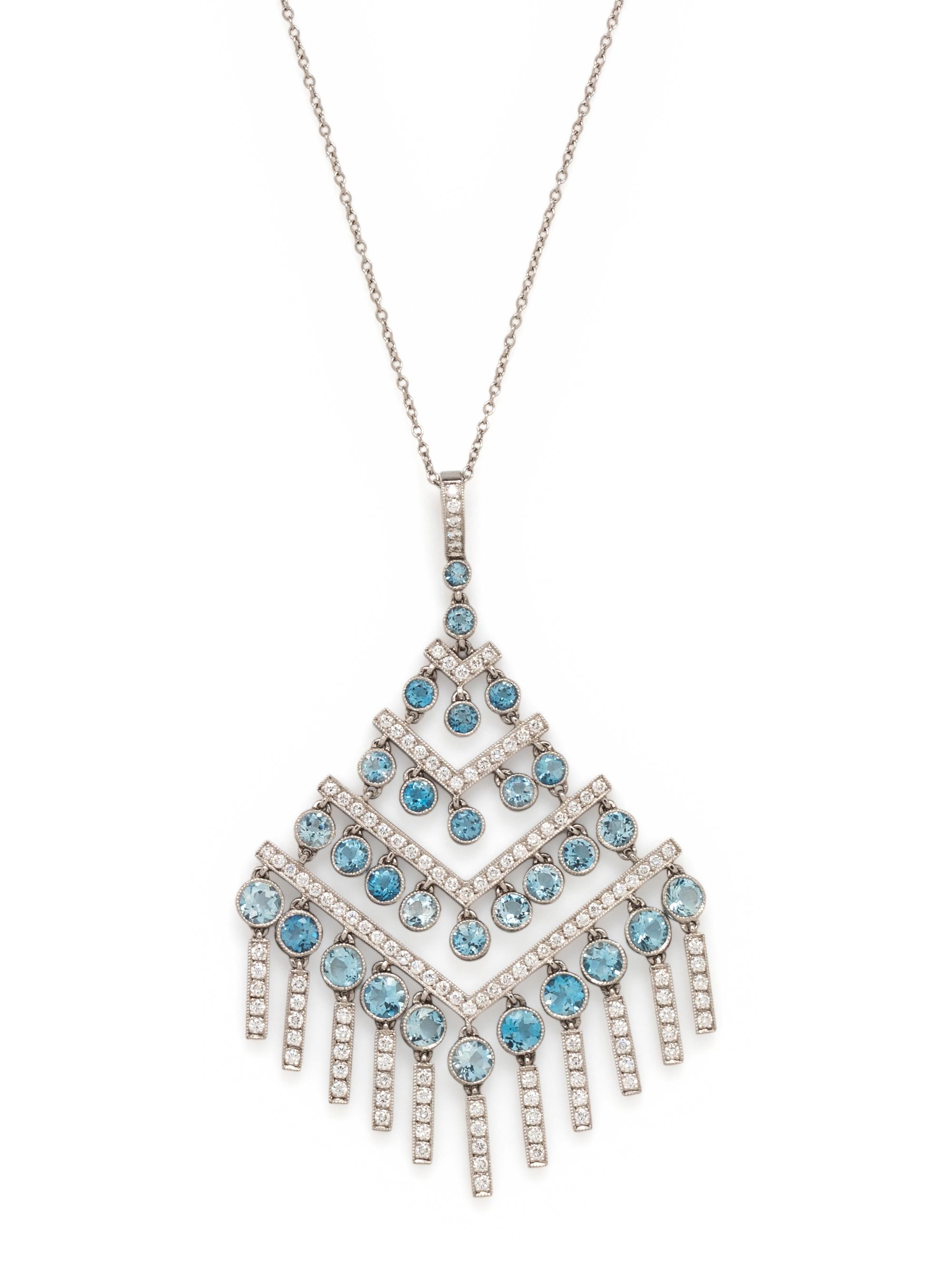 TIFFANY & CO., AQUAMARINE AND DIAMOND PENDANT/NECKLACE